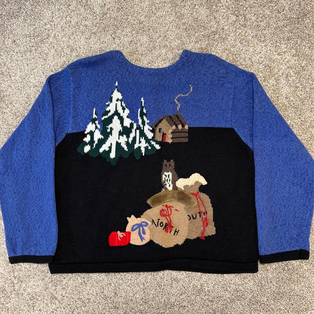 Vintage Susan Bristol Santa Claus Christmas Sweater Cardigan NO SIZE (L) Bells - Picture 8 of 8